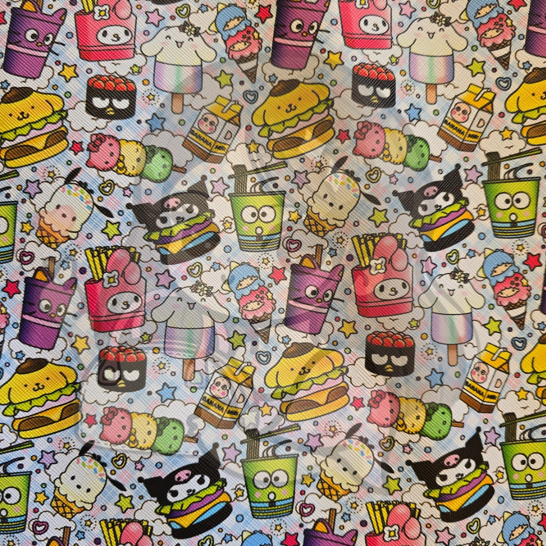 Kawaii - Made to Order - Kawaii Friends Snacks Plaid Background